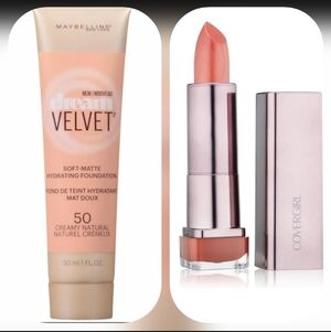 Set Maybelline Foundation & Cover Girl Lipstick Velvet Soft Matte Creamy Natural